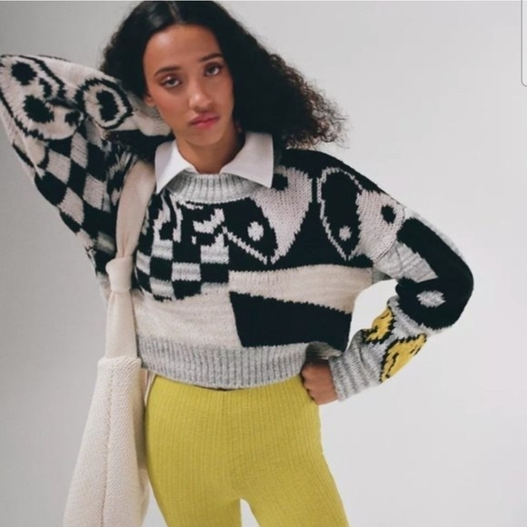 Urban Outfitters Sweaters - UO Urban Outfitters Lennon Jacquard Cropped Black and White Patterned Sweater L